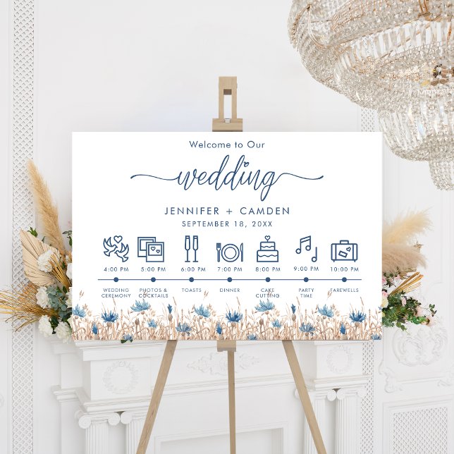 Blue Cornflower Wheat Field White Wedding Timeline Foam Board (Creator Uploaded)