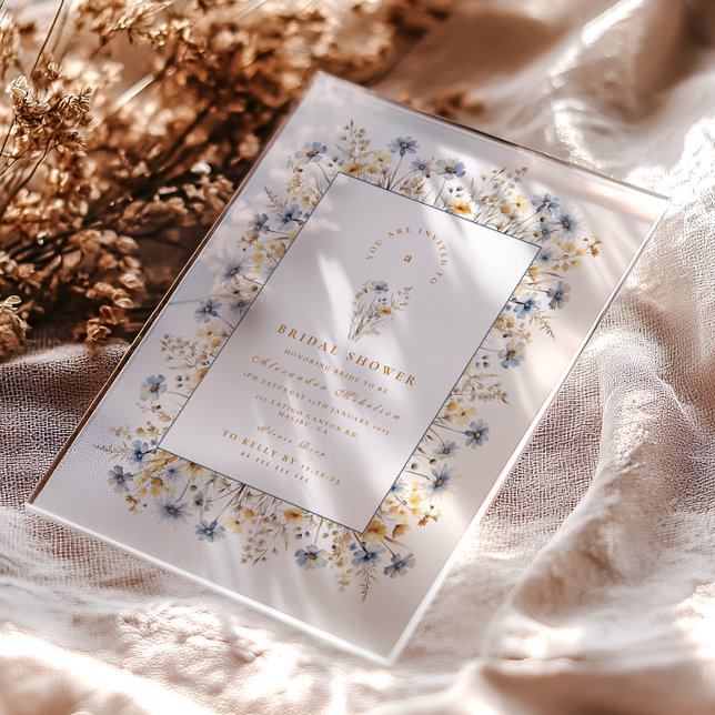 Blue Cornflower Wildflower Bridal Shower Acrylic Invitations (Creator Uploaded)