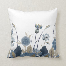 Blue Cornflowers, Dahlias, Thistles Throw Pillow