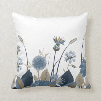 Blue Cornflowers, Dahlias, Thistles Throw Pillow