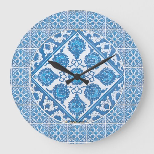 Blue Cornflowers Faux Delft Tile Clock