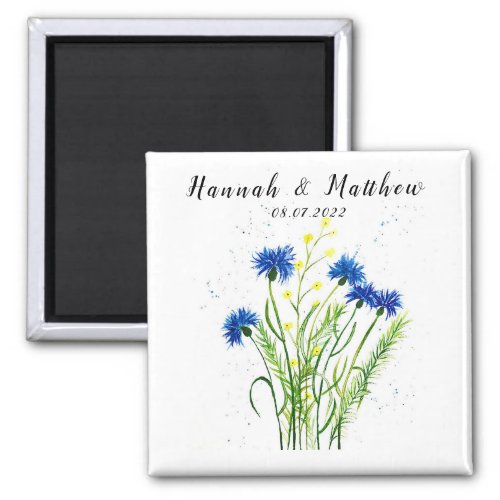 Blue cornflowers floral watercolor pretty Wedding  Magnet