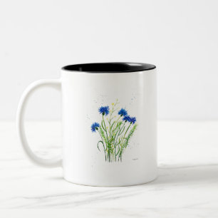 Blue cornflowers flowers Watercolor Wildflowers  Two-Tone Coffee Mug