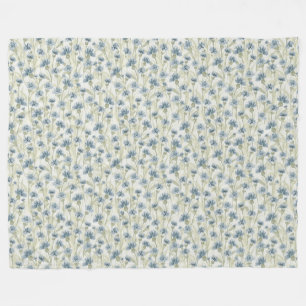 Blue Cornflowers Light Sage Green Fleece Blanket