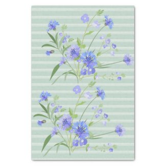 Blue Cornflowers on Stripe Floral Tissue Paper