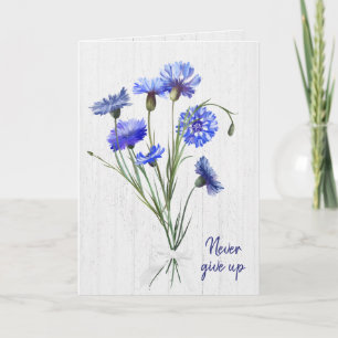 Blue Cornflowers On White Wood  Card