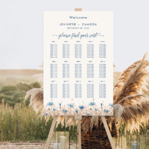 Blue Cornflowers Wheat Cream Wedding Seating Chart Foam Board