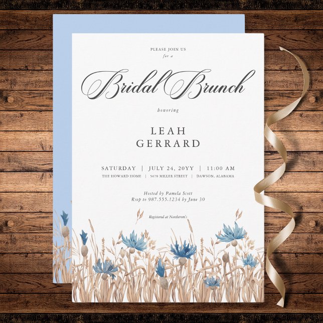 Blue Cornflowers & Wheat Field Bridal Brunch Invitation (Blue Cornflowers & Wheat Field Bridal Brunch Invitation)