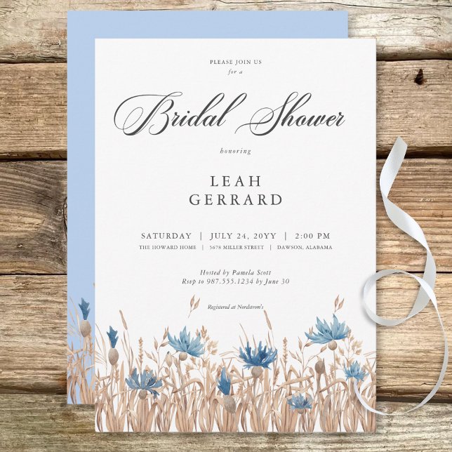 Blue Cornflowers & Wheat Field Bridal Shower Invitation (Blue Cornflowers & Wheat Field Bridal Shower Invitation)