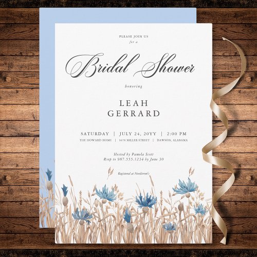 Blue Cornflowers  Wheat Field Bridal Shower Invitation