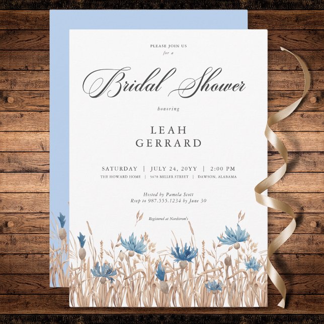 Blue Cornflowers & Wheat Field Bridal Shower Invitation (Blue Cornflowers & Wheat Field Bridal Shower Invitation)