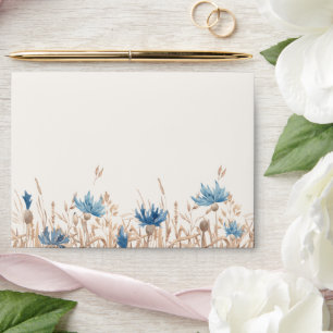 Blue Cornflowers & Wheat Field Cream Wedding Envelope