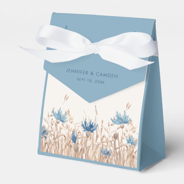 Blue Cornflowers & Wheat Field Cream Wedding  Favor Boxes (Front Side)