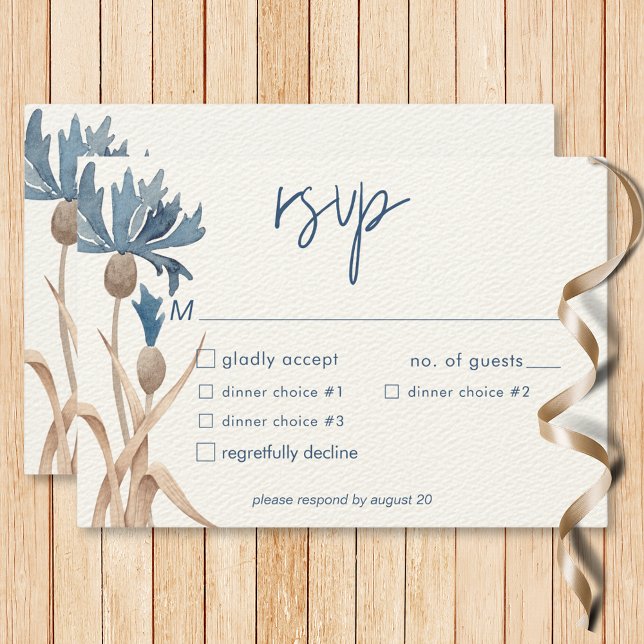 Blue Cornflowers & Wheat Field Modern Dinner RSVP Card (Blue Cornflowers & Wheat Field Modern Dinner RSVP Card)