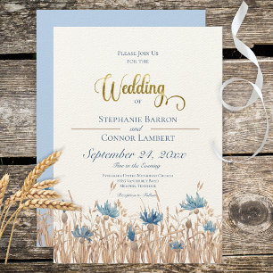 Blue Cornflowers & Wheat Field Wedding Invitation