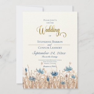 Blue Cornflowers & Wheat Field Wedding Invitation