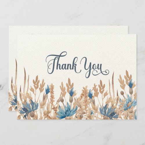 Blue Cornflowers  Wheat Field Wedding Thank You Card