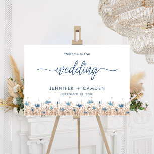 Blue Cornflowers Wheat Field White Wedding Welcome Foam Board