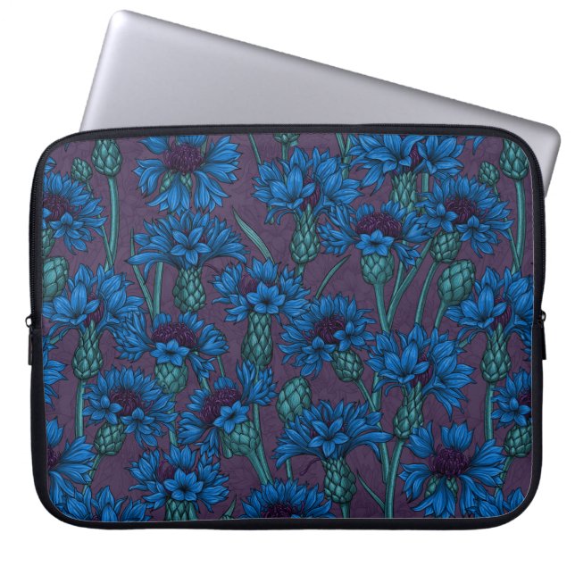 Blue cornflowers, wild flowers laptop sleeve (Front)