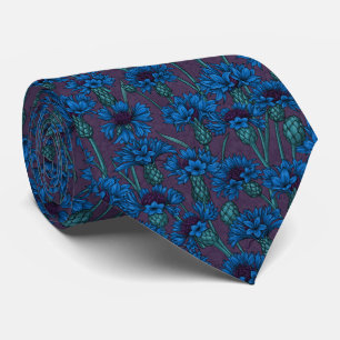 Blue cornflowers, wild flowers neck tie