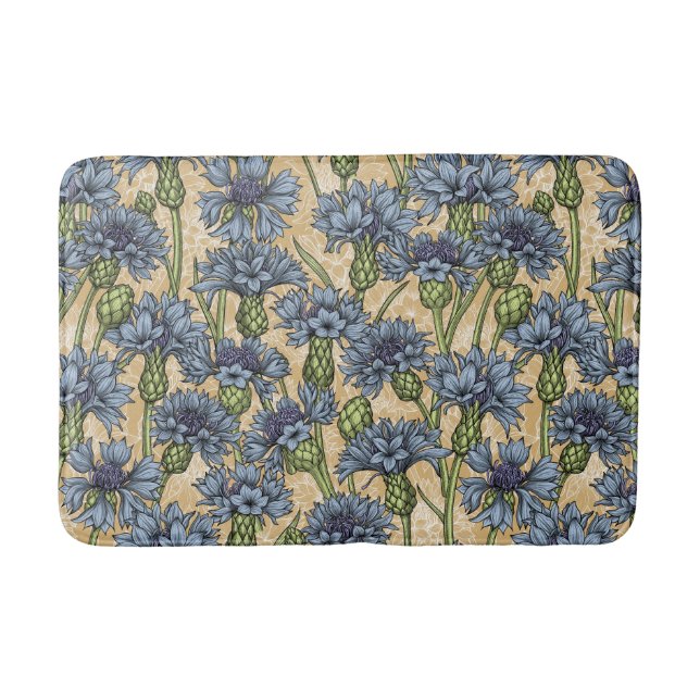 Blue cornflowers, wild flowers on honney yellow bath mat (Front)