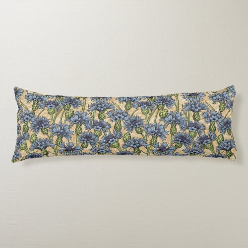 Blue cornflowers wild flowers on honney yellow body pillow