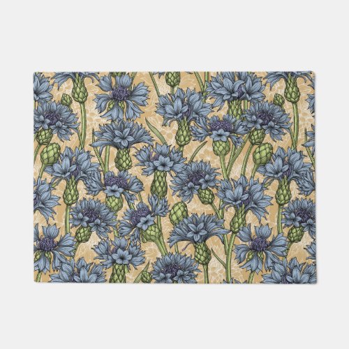 Blue cornflowers wild flowers on honney yellow doormat