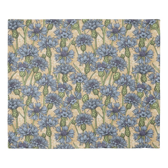Blue cornflowers, wild flowers on honney yellow duvet cover (Front)