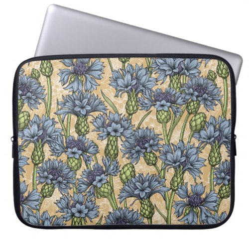 Blue cornflowers wild flowers on honney yellow laptop sleeve