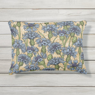 Blue cornflowers, wild flowers on honney yellow outdoor pillow