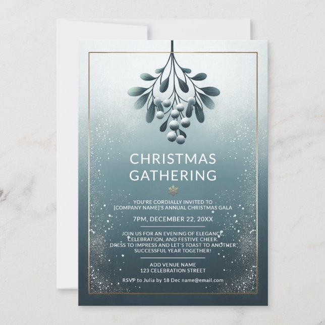 Blue Corporate Christmas Invitation Gold Accents (Front)