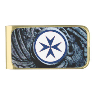 BLUE CORSAIR STYLE octagon cross Gold Finish Money Clip