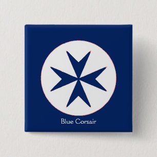 BLUE CORSAIR STYLE octagon cross Pinback Button