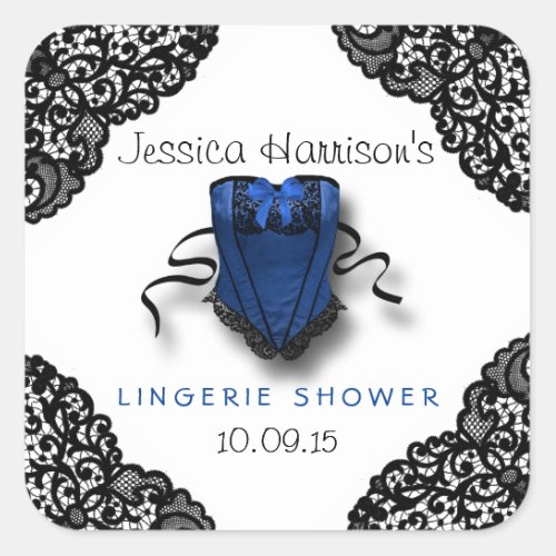 Blue Corset  Black Lace Lingerie Shower Stickers