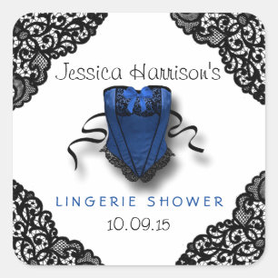 Blue Corset & Black Lace Lingerie Shower Stickers