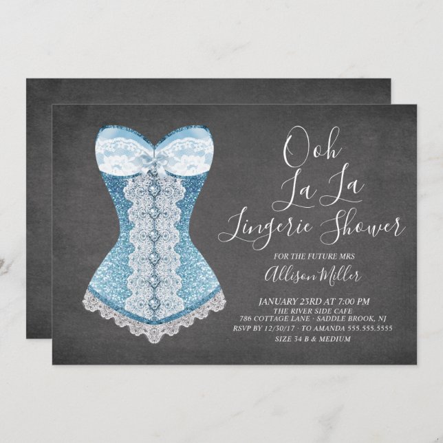Blue Corset Lingerie Bridal Shower Invitation (Front/Back)