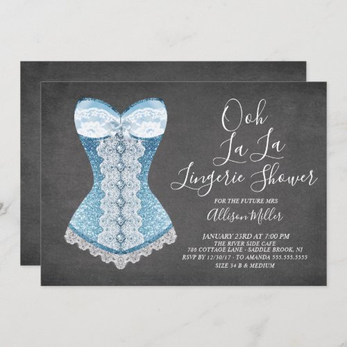 Blue Corset Lingerie Bridal Shower Invitation