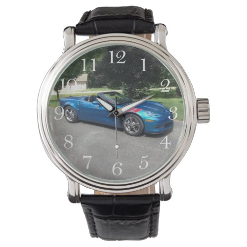 Blue Corvette with Red Rally Racing Stripe Photo Watch