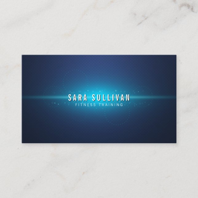 Blue Cosmic Glow Fitness Trainer Business Card (Front)