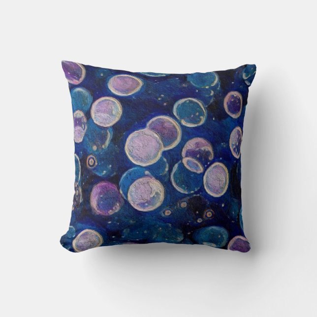 Blue Cosmic Orbs Throw Pillow (Front)