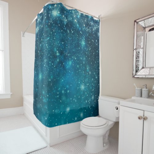 Blue Cosmic Spacey Starry Sky Shower Curtain