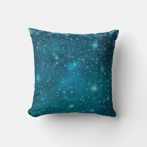 Blue Cosmic Spacey Starry Sky Throw Pillow