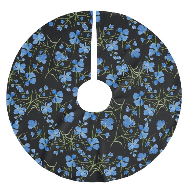 Blue Cosmos Flowers Brushed Polyester Tree Skirt (Front)