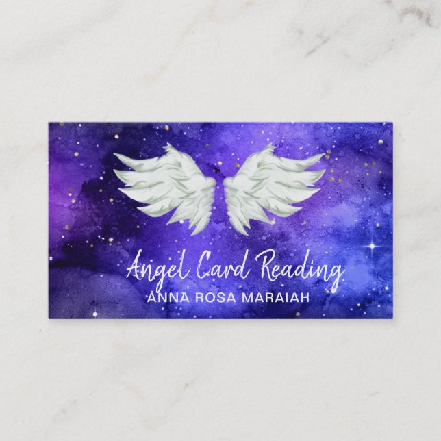 *~* Blue Cosmos Stars Galaxy Angel Wing Universe B Business Card (Front)