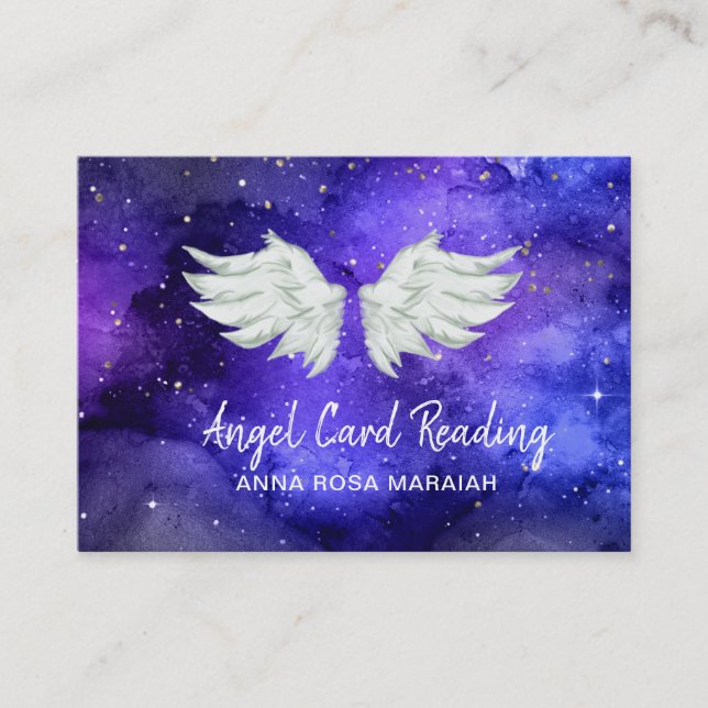 *~* Blue Cosmos Stars Galaxy Angel Wing Universe B Business Card (Front)