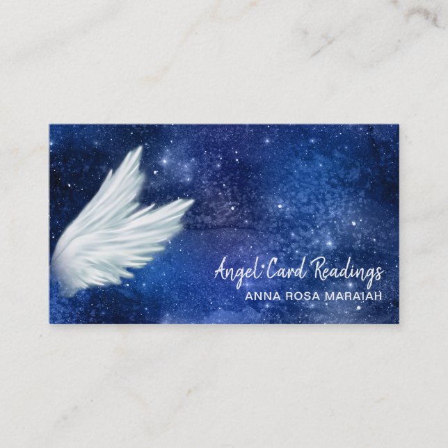 *~* Blue Cosmos Stars Galaxy Angel Wing Universe Business Card (Front)