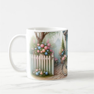 Blue Cottage Bike with Spring Flower Basket Coffee Mug