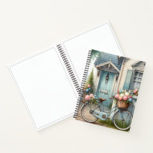 Blue Cottage Bike with Spring Flower Basket Notebook