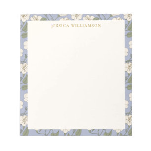 Blue Cottagecore Floral Personalized Name Notepad