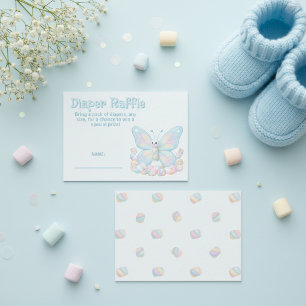 Blue Cotton Candy Butterfly Boy Baby Shower Diaper Enclosure Card